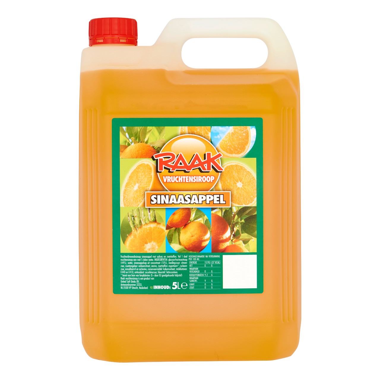 Raak Sinaasappel Limonadesiroop 5 Liter – grote jerrycan voor horeca