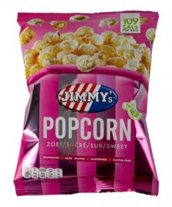 Jimmy’s Popcorn Zoet Mini Zakjes Doos 21x27g – luchtige zoete popcorn in handige porties