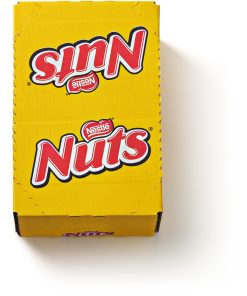 Nuts Chocolade Reep 51g – doos met 24 repen met hazelnoot en karamel