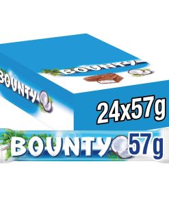 Bounty 57g – doos met 24 kokos-chocoladerepen per stuk verpakt