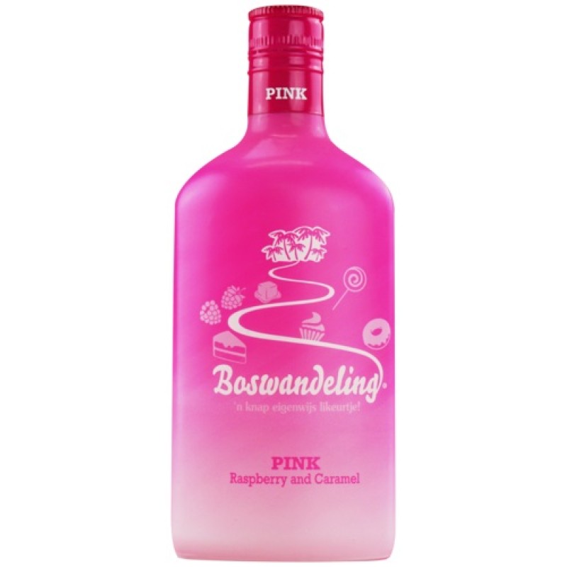Boswandeling Pink 70cl – kokos-aardbeienlikeur in roze fles