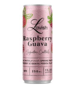 Lavish Raspberry Guava Blikjes 25cl – Tropische cocktail in tray van 24 stuks