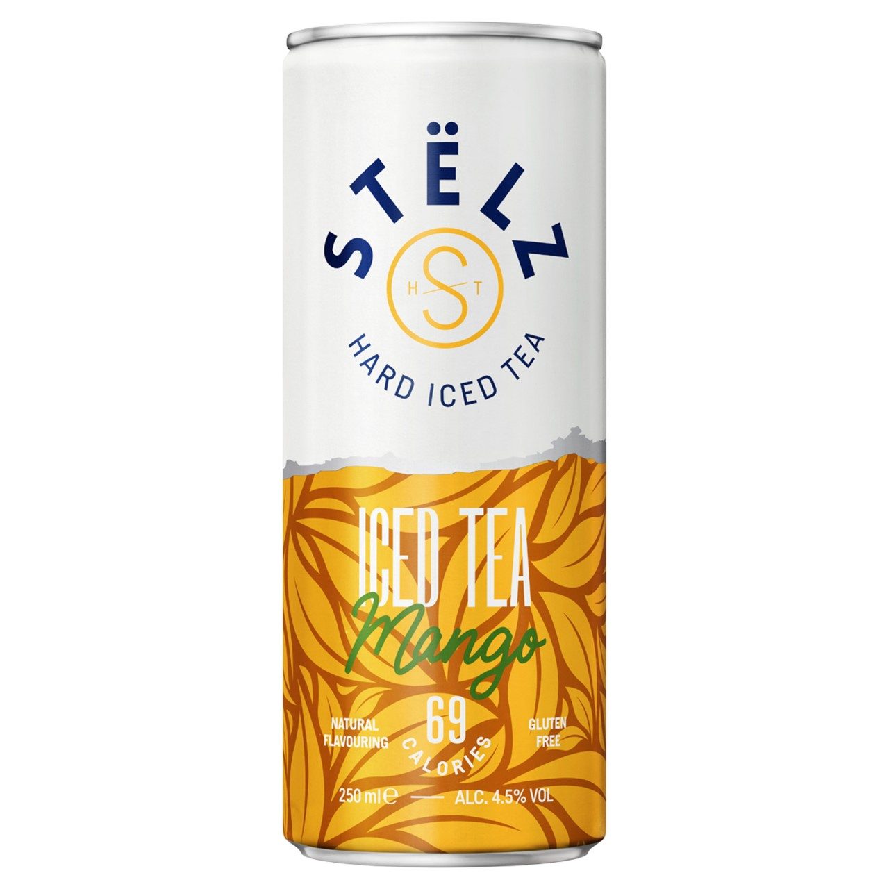 Stëlz Iced Tea Mango Hard Seltzer 25cl – Tropische bruisdrank in tray van 12 blikjes
